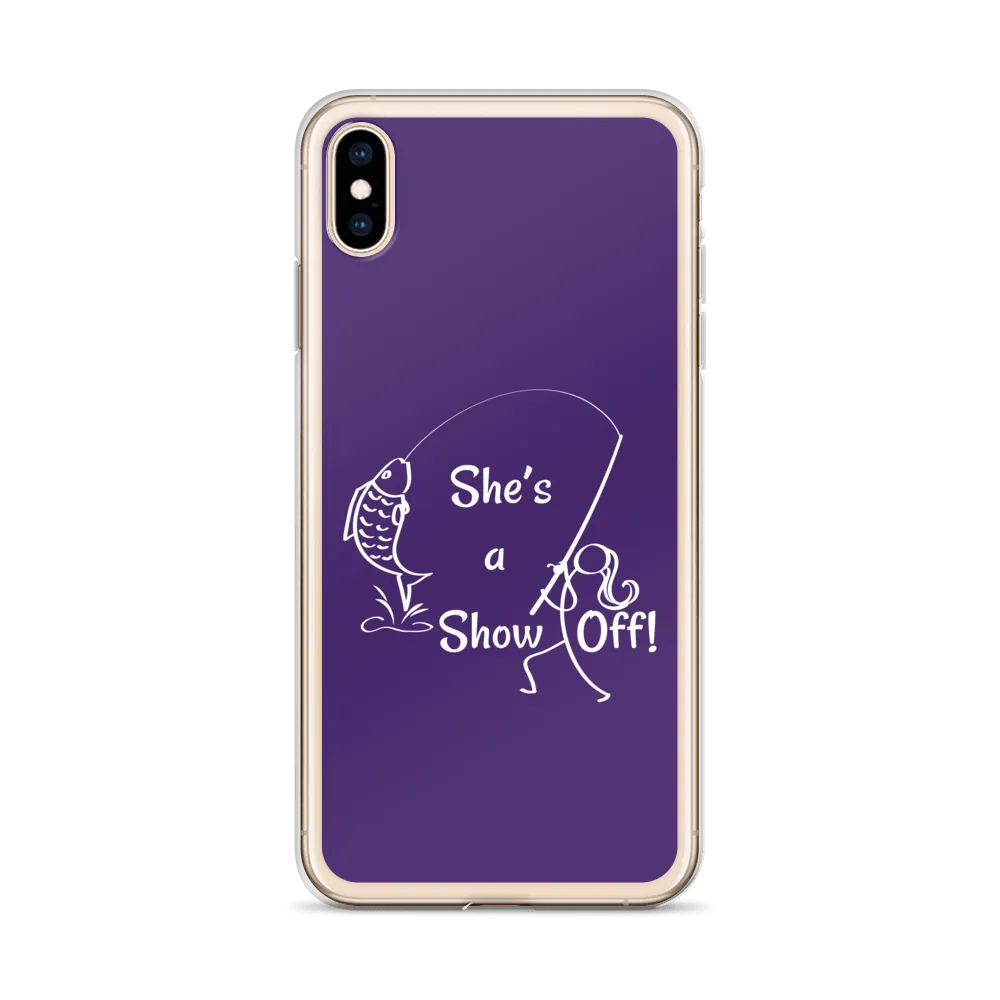 She's a Show Off, iPhone Purple Case, X/XS, XR and 13 & 14 Series_White-Design