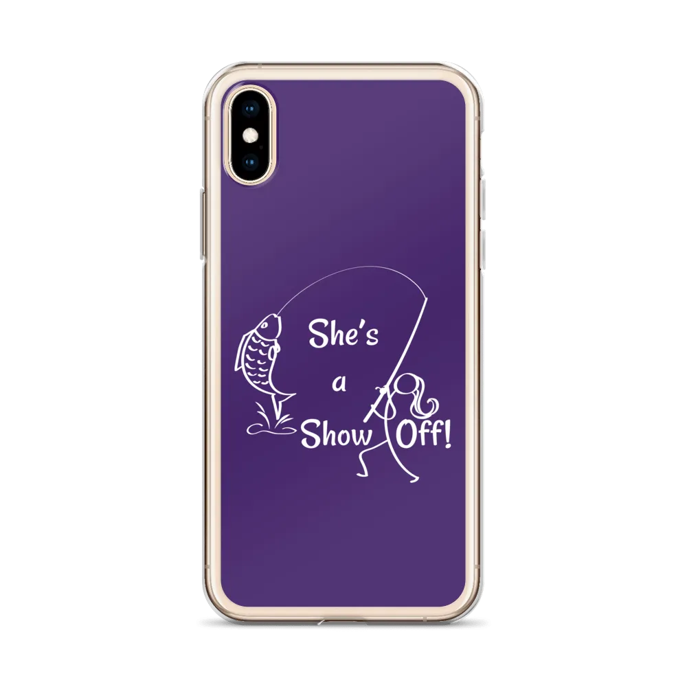 She's a Show Off, iPhone Purple Case, X/XS, XR and 13 & 14 Series_White-Design