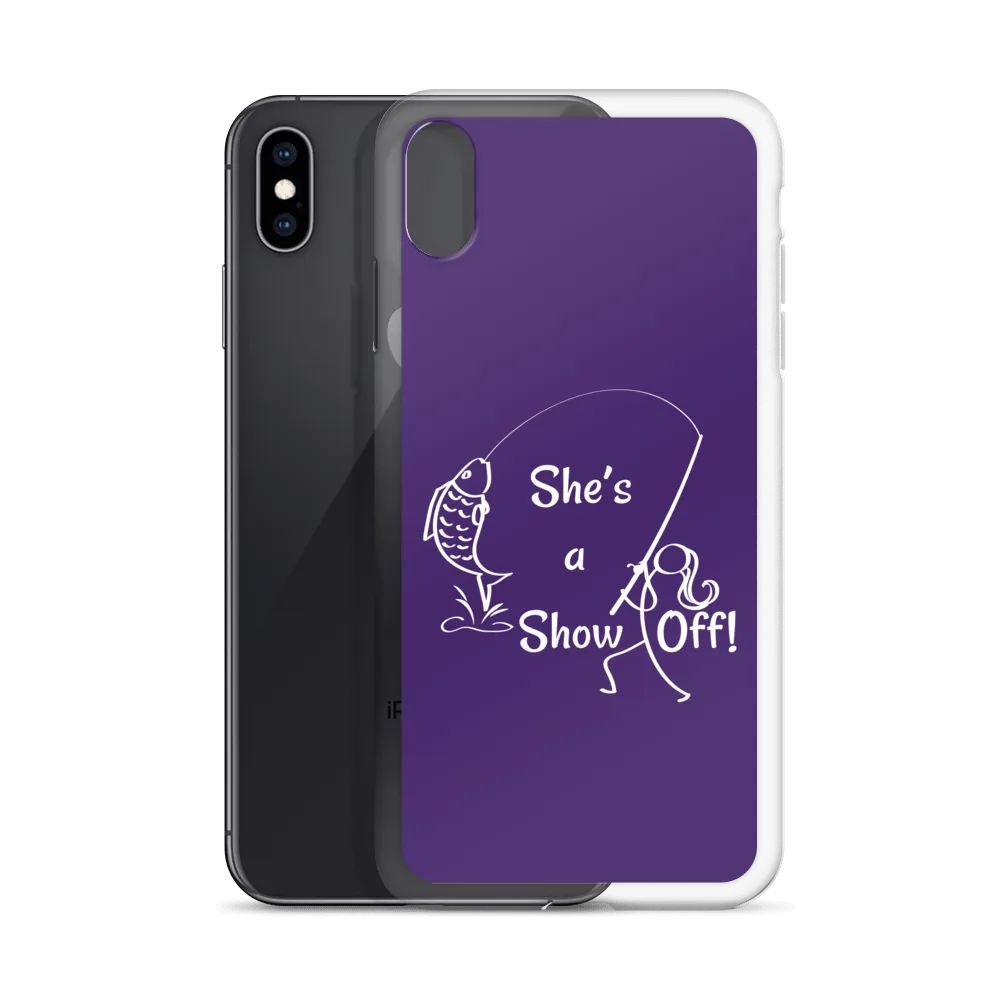 She's a Show Off, iPhone Purple Case, X/XS, XR and 13 & 14 Series_White-Design