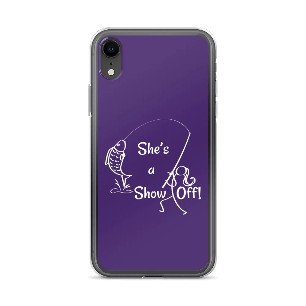 She's a Show Off, iPhone Purple Case, X/XS, XR and 13 & 14 Series_White-Design