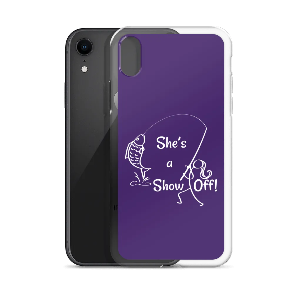She's a Show Off, iPhone Purple Case, X/XS, XR and 13 & 14 Series_White-Design