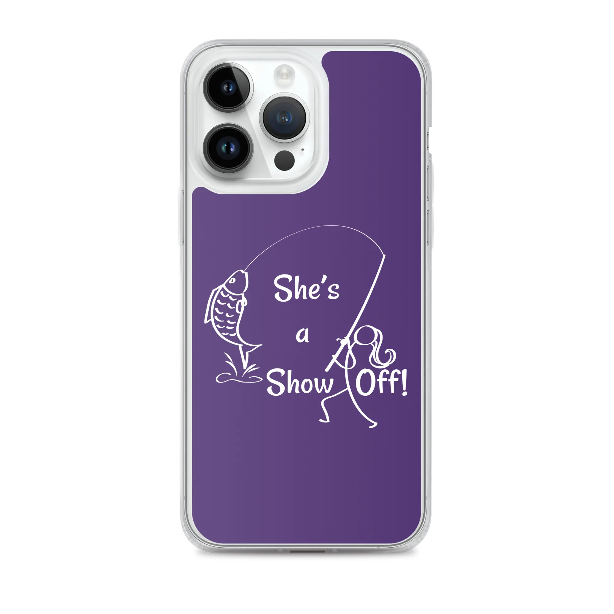 She's a Show Off, iPhone Purple Case, X/XS, XR and 13 & 14 Series_White-Design