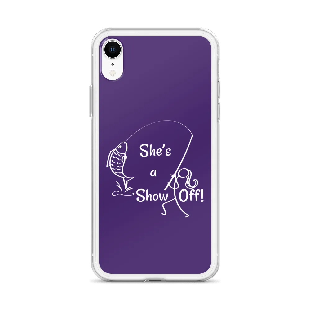 She's a Show Off, iPhone Purple Case, X/XS, XR and 13 & 14 Series_White-Design