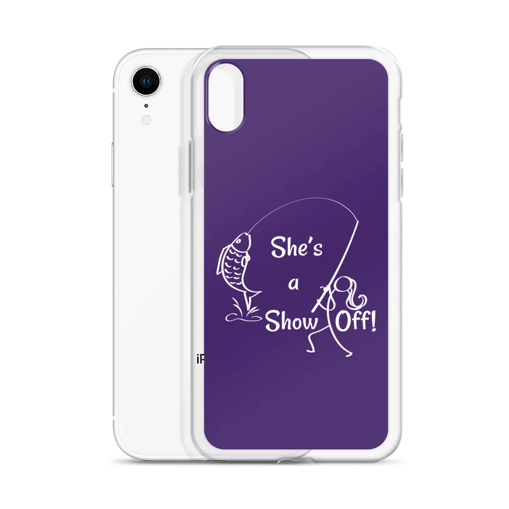 She's a Show Off, iPhone Purple Case, X/XS, XR and 13 & 14 Series_White-Design