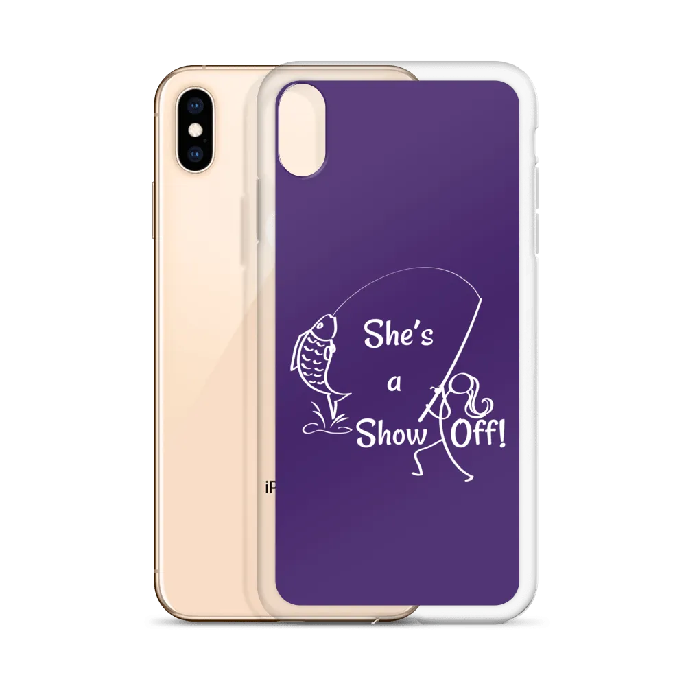 She's a Show Off, iPhone Purple Case, X/XS, XR and 13 & 14 Series_White-Design