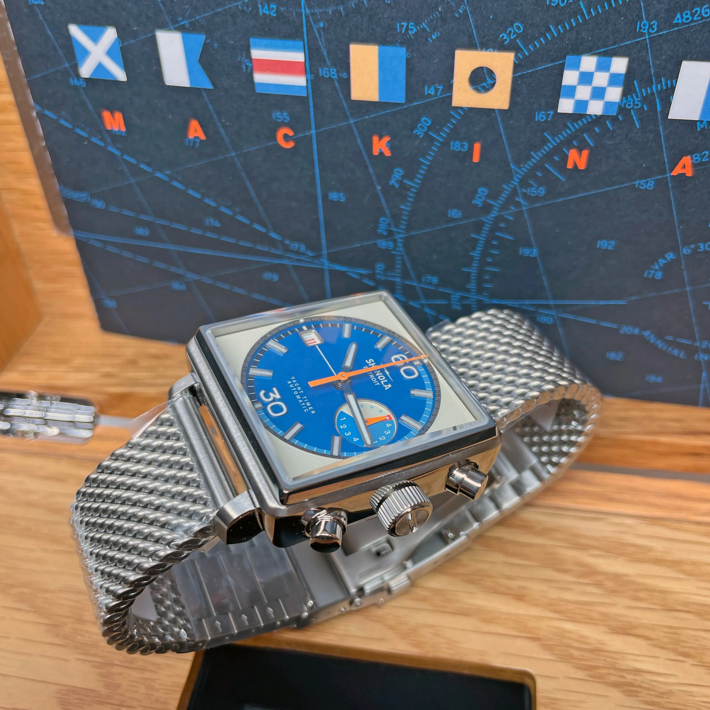 Shinola 40MM Mackinac Bermuda Blue Yacht Timer Square Watch Limited Edition S0120267029