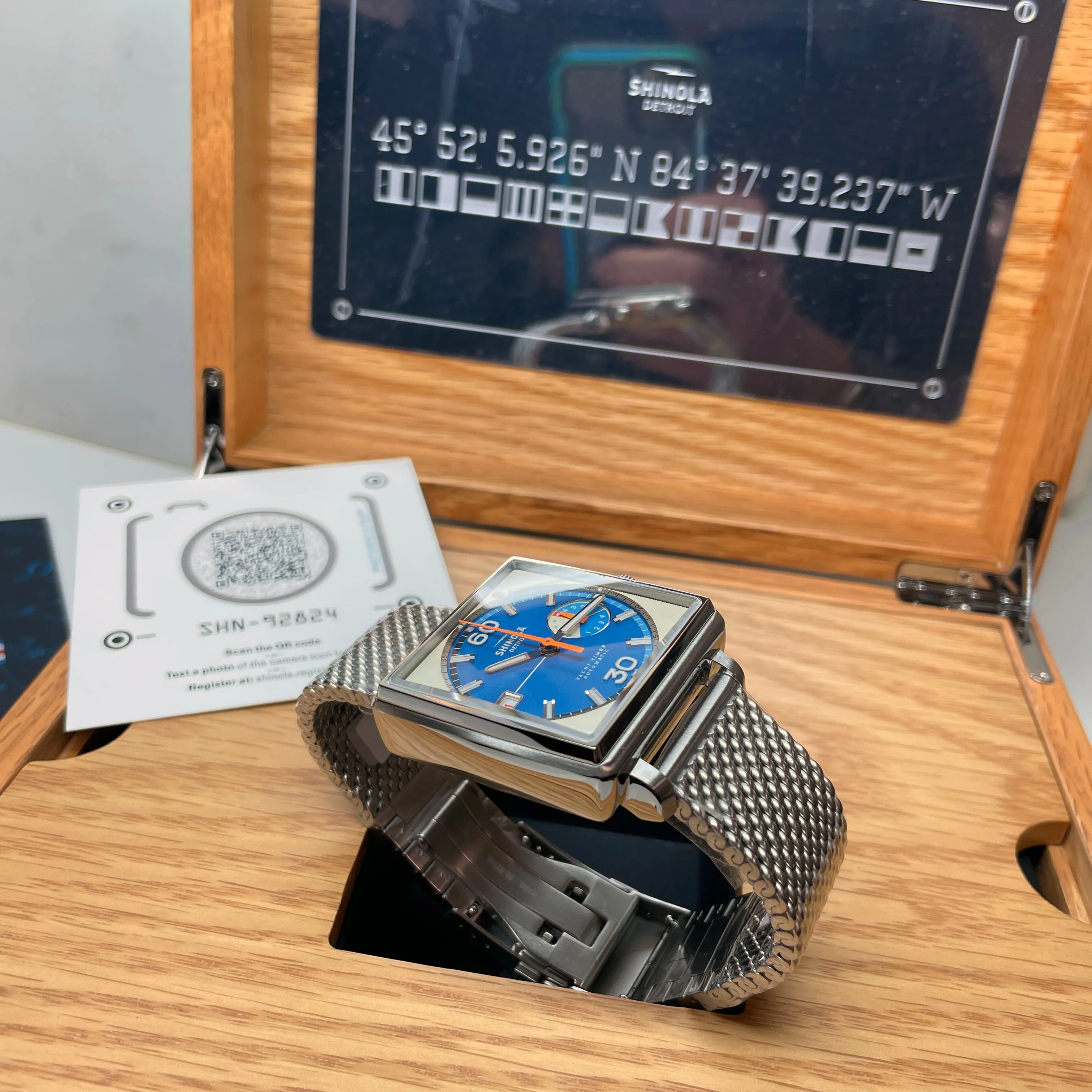 Shinola 40MM Mackinac Bermuda Blue Yacht Timer Square Watch Limited Edition S0120267029