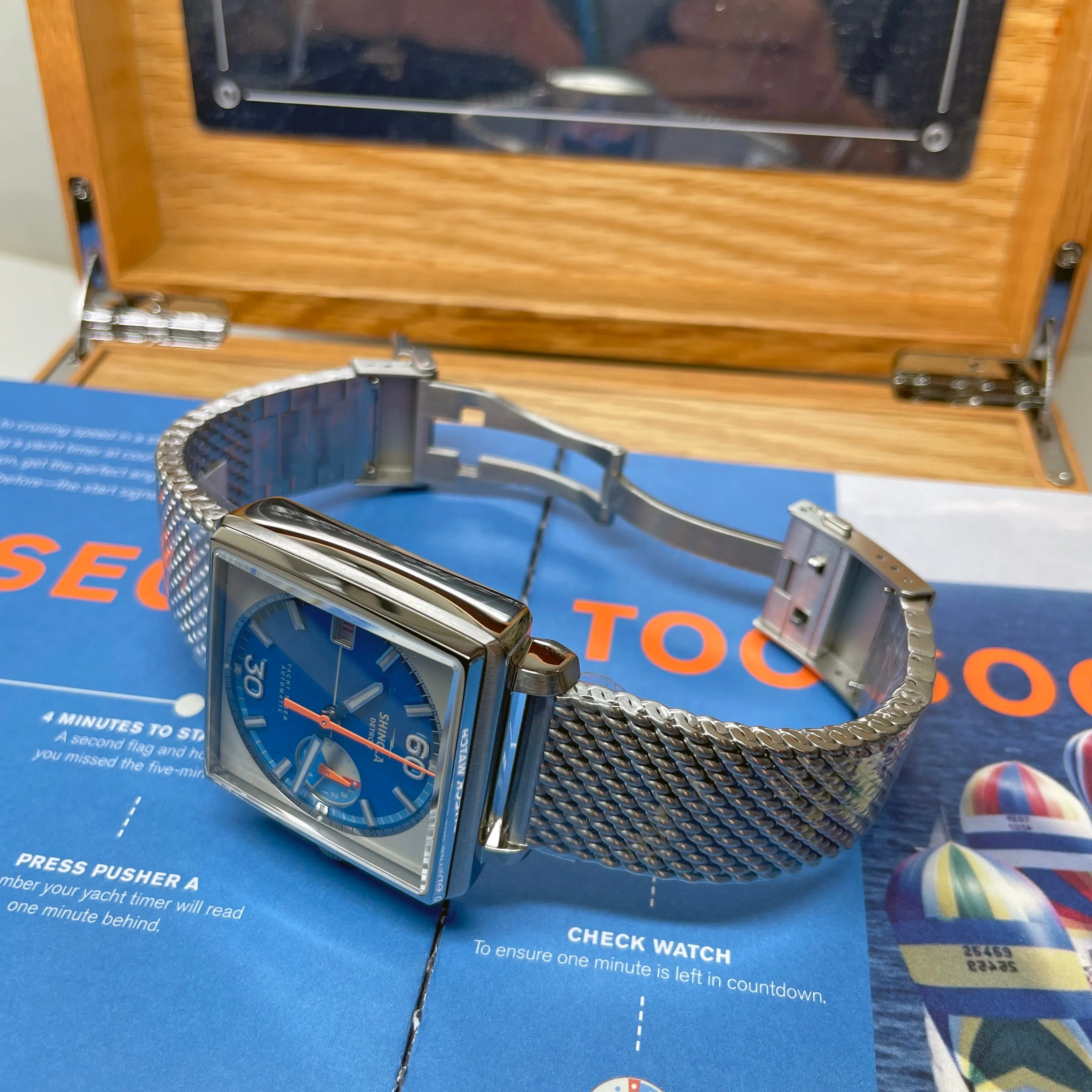 Shinola 40MM Mackinac Bermuda Blue Yacht Timer Square Watch Limited Edition S0120267029