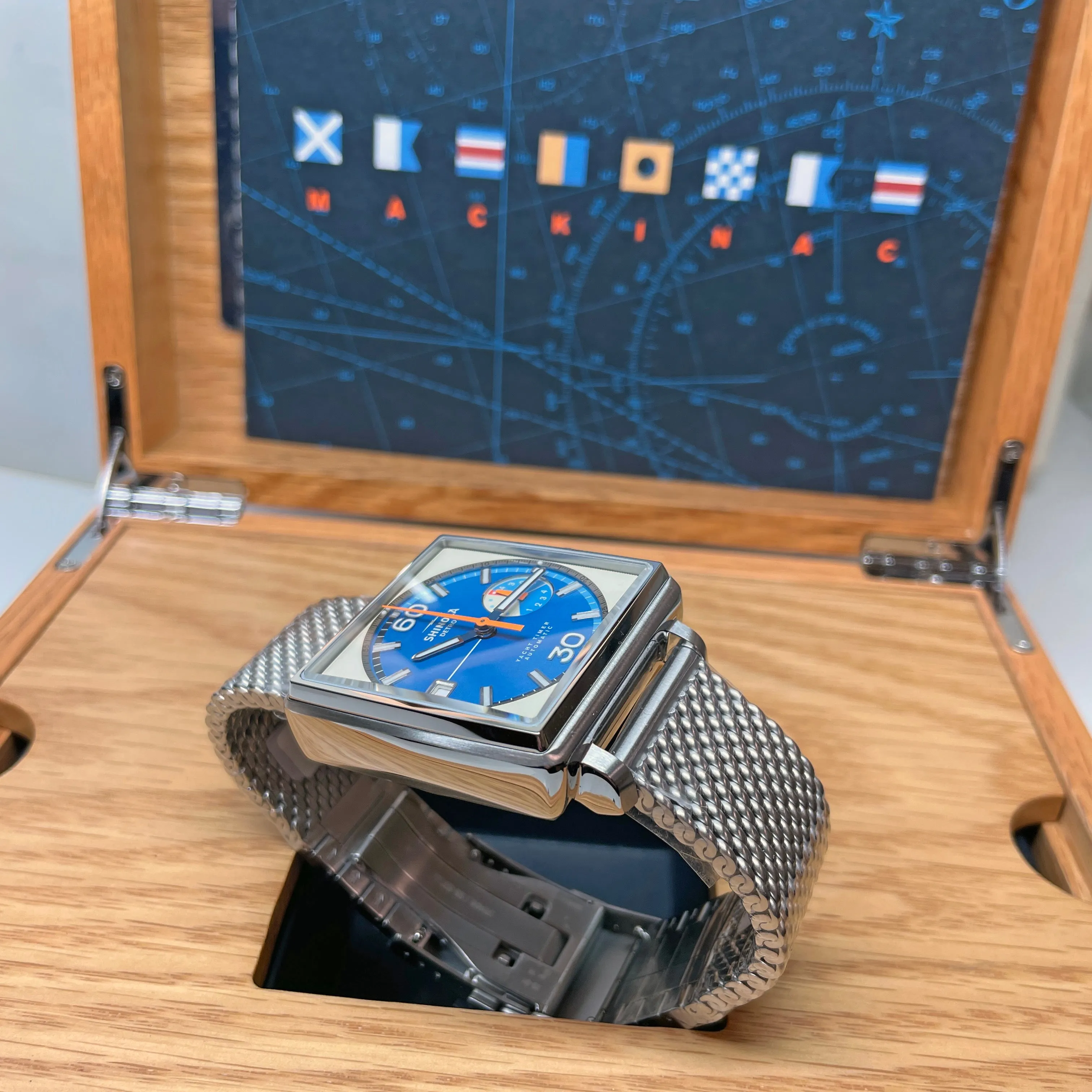 Shinola 40MM Mackinac Bermuda Blue Yacht Timer Square Watch Limited Edition S0120267029