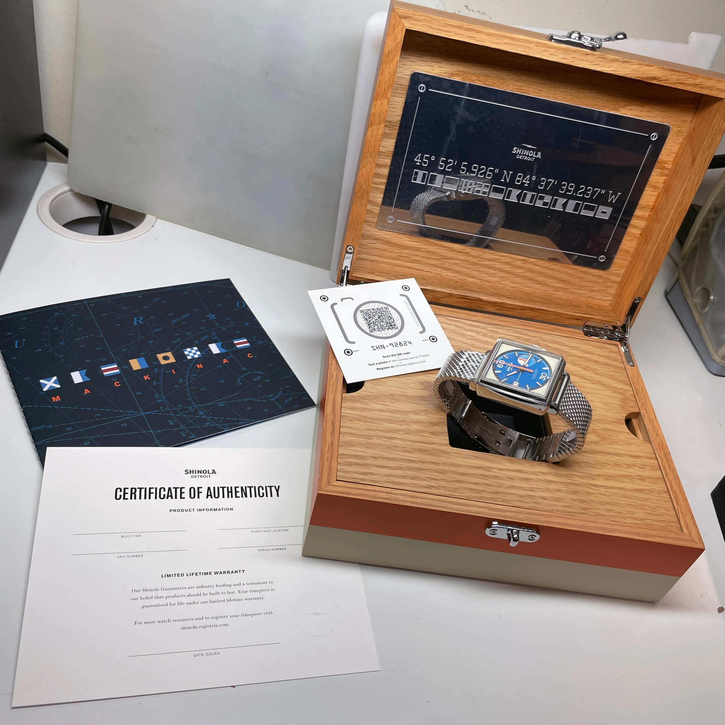 Shinola 40MM Mackinac Bermuda Blue Yacht Timer Square Watch Limited Edition S0120267029