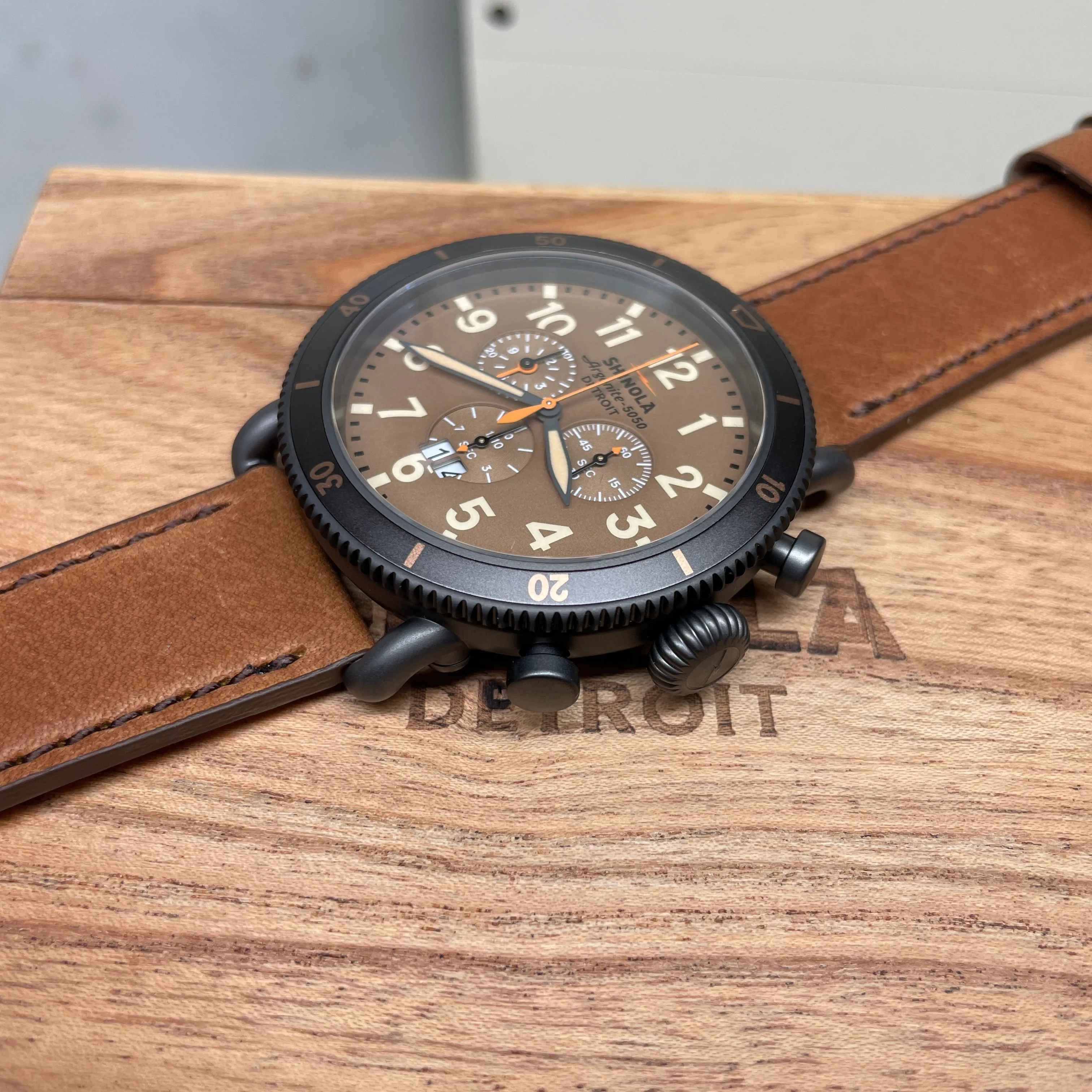 Shinola 48MM Runwell Sport Chrono 48mm Dark Camel Brown Watch S0120273231