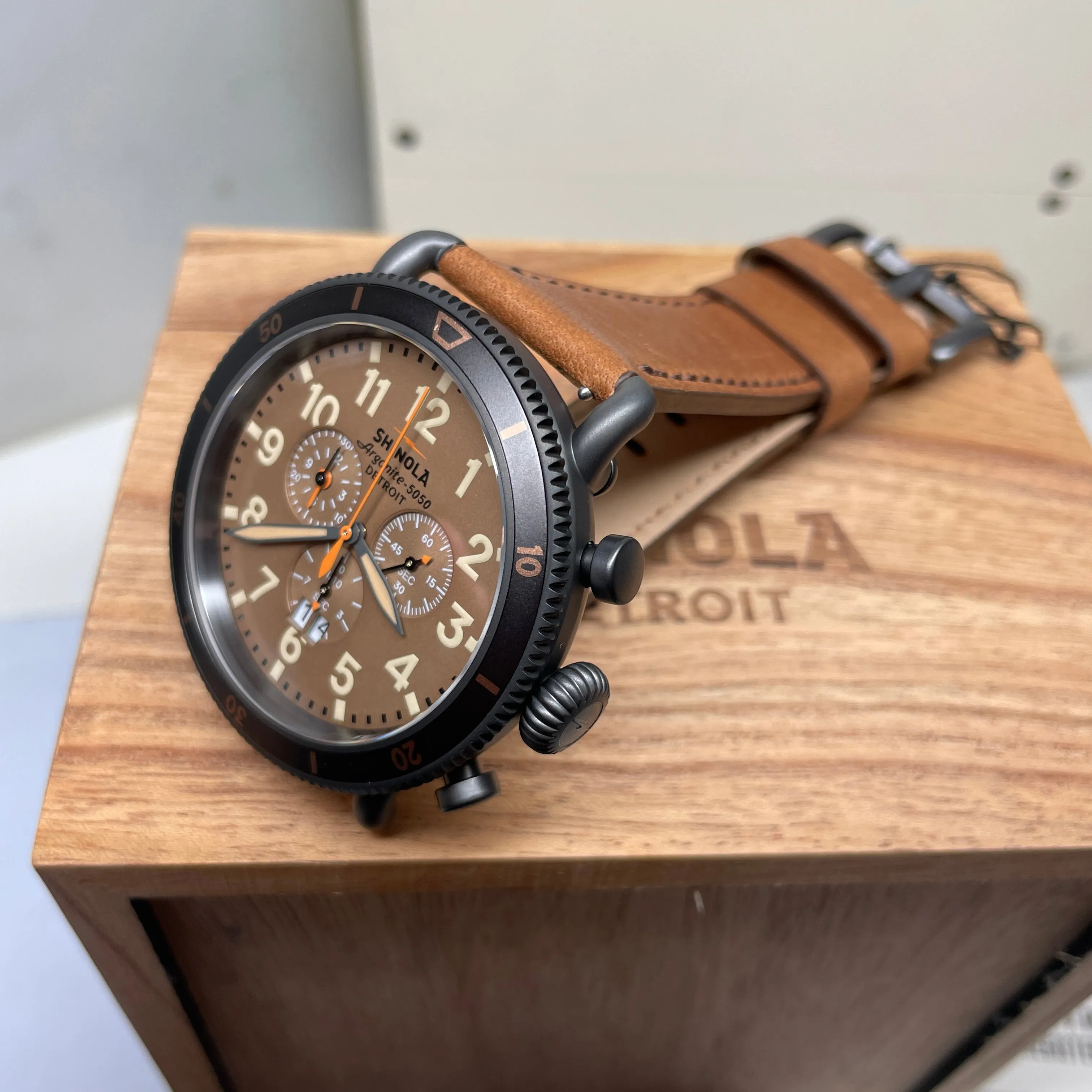 Shinola 48MM Runwell Sport Chrono 48mm Dark Camel Brown Watch S0120273231