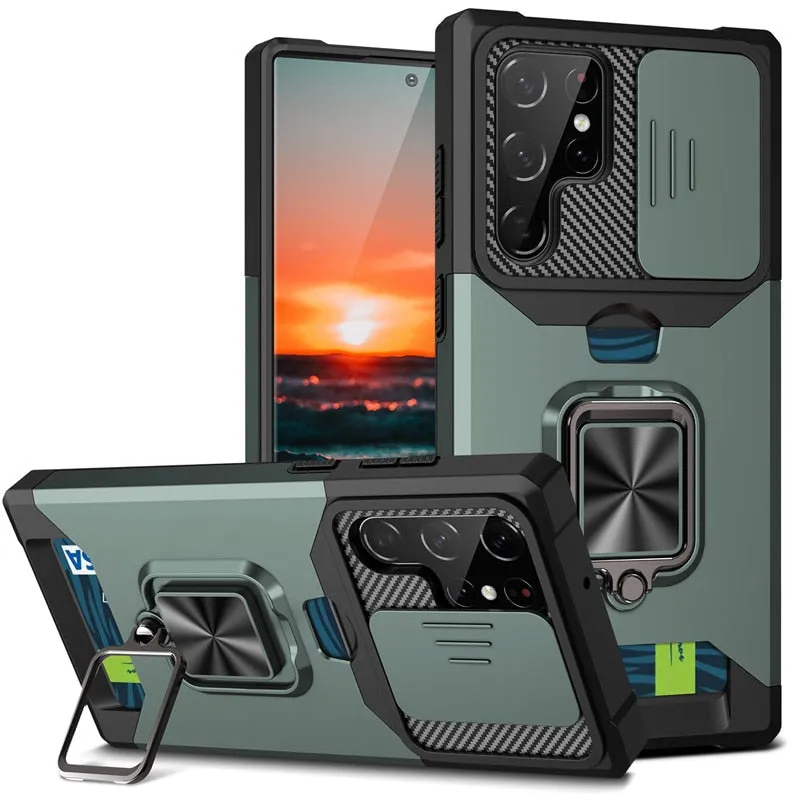 Shockproof Armor Case For Samsung Galaxy A Series With Kickstand, Card Solt And Camera Protection Cover