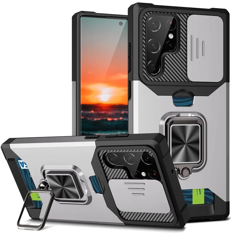 Shockproof Armor Case For Samsung Galaxy A Series With Kickstand, Card Solt And Camera Protection Cover