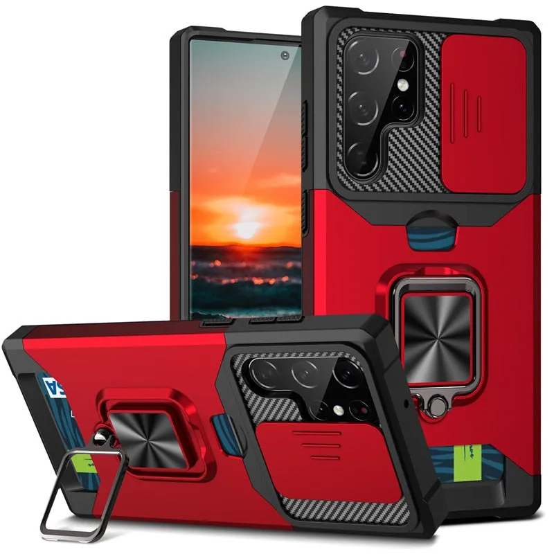 Shockproof Armor Case For Samsung Galaxy A Series With Kickstand, Card Solt And Camera Protection Cover
