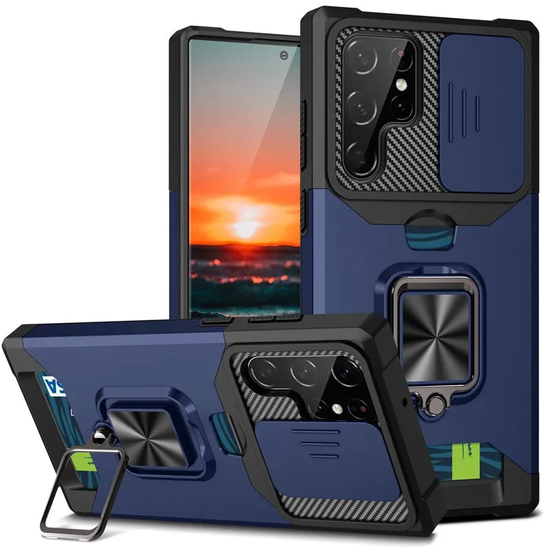 Shockproof Armor Case For Samsung Galaxy A Series With Kickstand, Card Solt And Camera Protection Cover