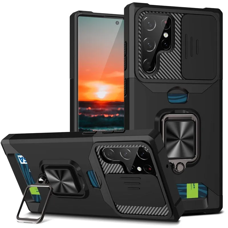 Shockproof Armor Case For Samsung Galaxy A Series With Kickstand, Card Solt And Camera Protection Cover