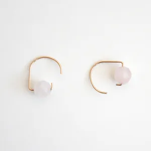 Short Hook Stud Earrings - Rose Quartz