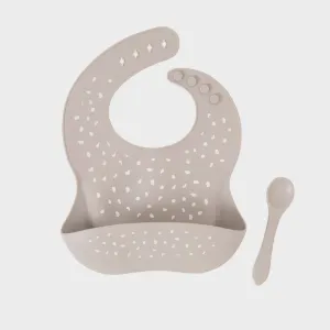 Silicone Bib with spoon - Stone