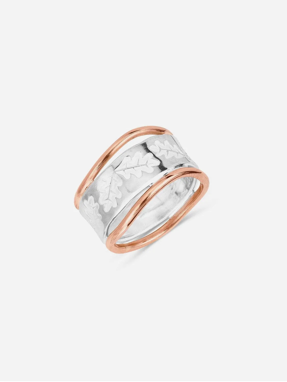 Silver & Rose Gold Oak Leaf Wedding Ring | 9ct & Silver