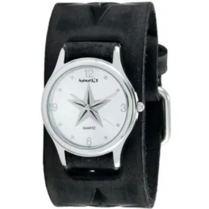 Silver Vintage Punk Rock Star Watch with Faded Black Embossed Leather Cuff Band 355FST-S