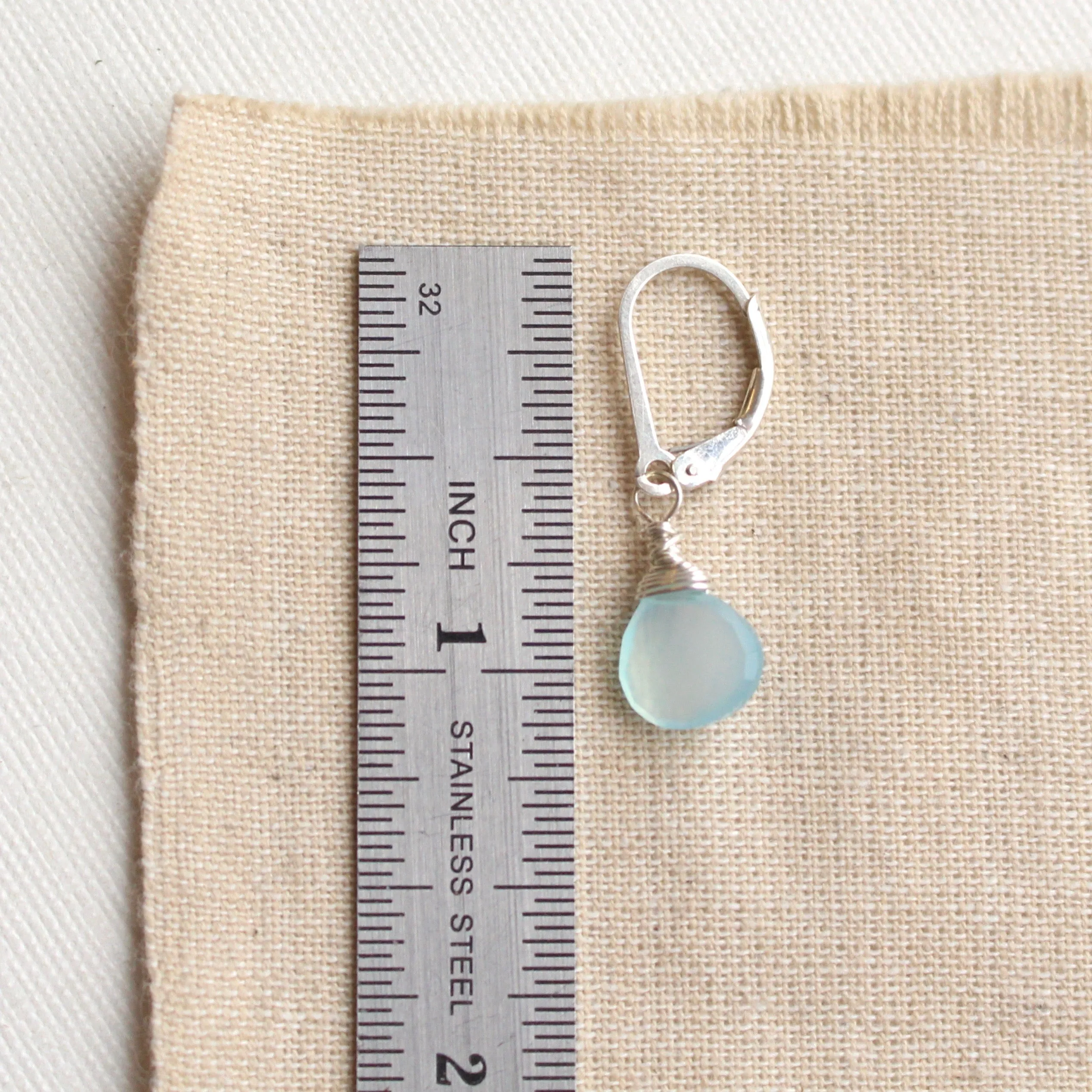 Silver Wrapped Aqua Chalcedony Briolette Earrings