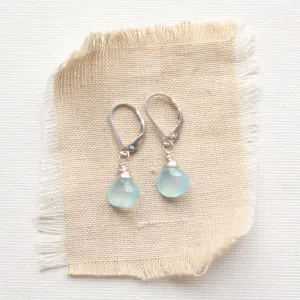 Silver Wrapped Aqua Chalcedony Briolette Earrings