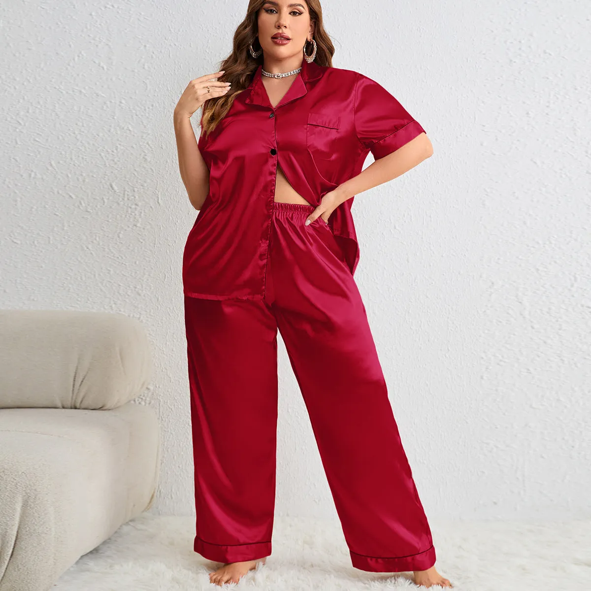 Simple and Casual Sleepwear for Women  Faux Silk Pajama Set