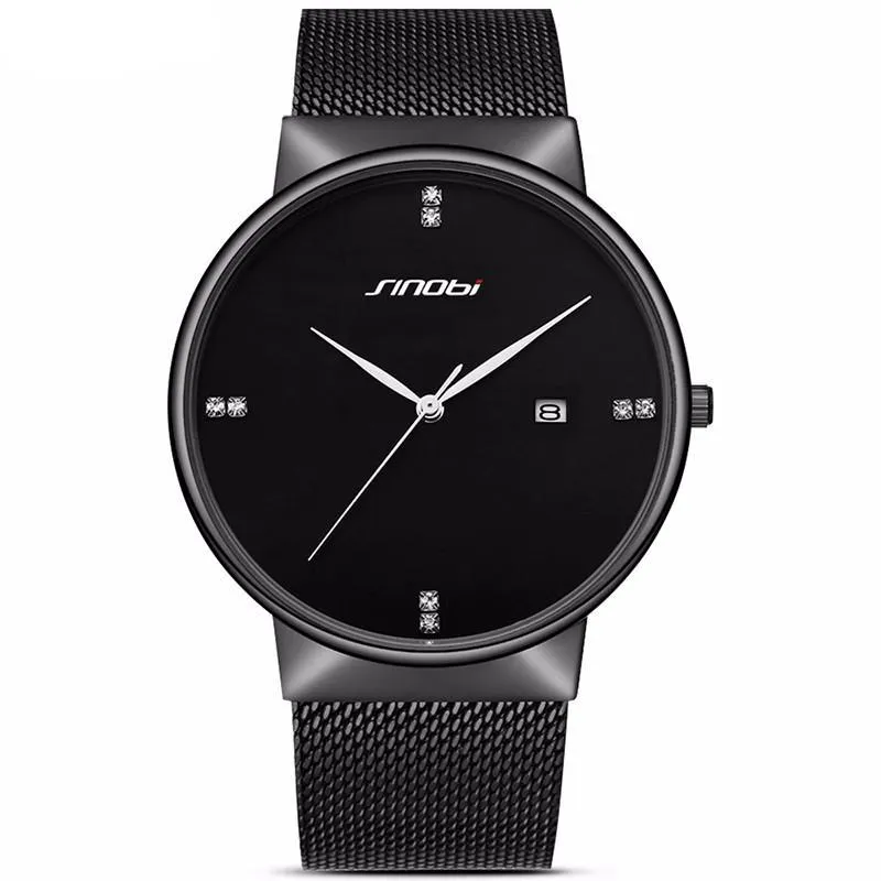 Simple Men's Fashion Business Minimalist Brand Watch With Stainless Steel Mesh Band - Black/Blue/White