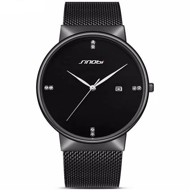 Simple Men's Fashion Business Minimalist Brand Watch With Stainless Steel Mesh Band - Black/Blue/White