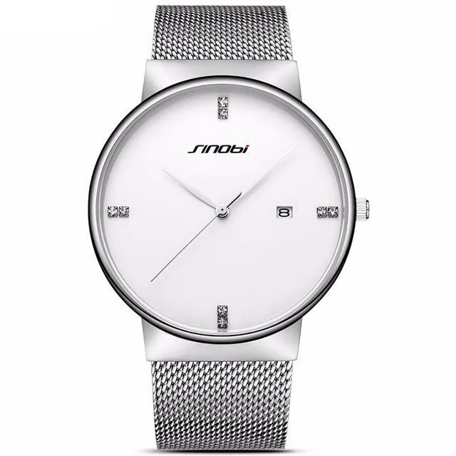 Simple Men's Fashion Business Minimalist Brand Watch With Stainless Steel Mesh Band - Black/Blue/White