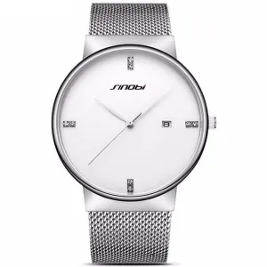 Simple Men's Fashion Business Minimalist Brand Watch With Stainless Steel Mesh Band - Black/Blue/White