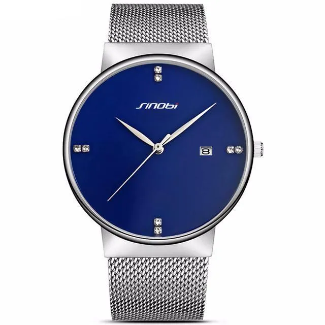 Simple Men's Fashion Business Minimalist Brand Watch With Stainless Steel Mesh Band - Black/Blue/White