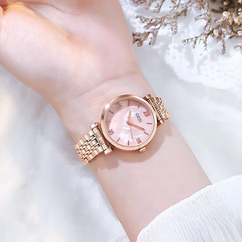 Simple quartz shell chassis stainless steel strap waterproof women's Watch