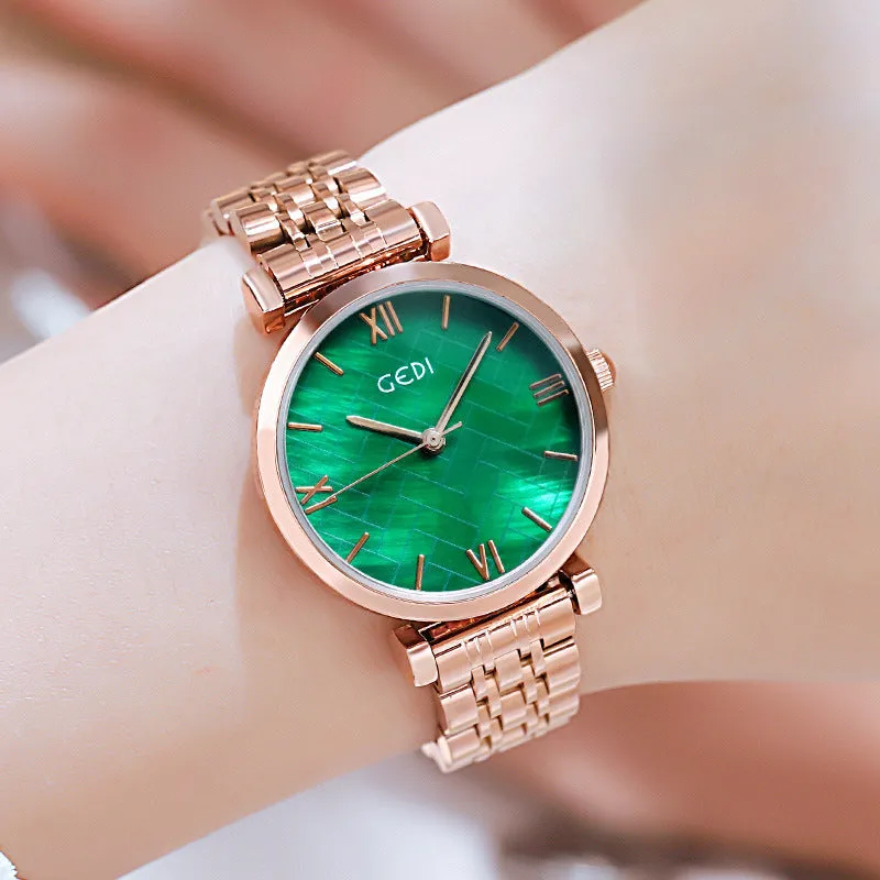 Simple quartz shell chassis stainless steel strap waterproof women's Watch
