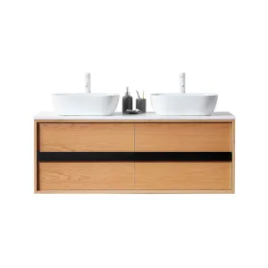 Sintra 4 Drawers Bathroom Vanity with Quartz Top and Vessel Sink - Wall Mount - 55" Wood/Whitewash Oak