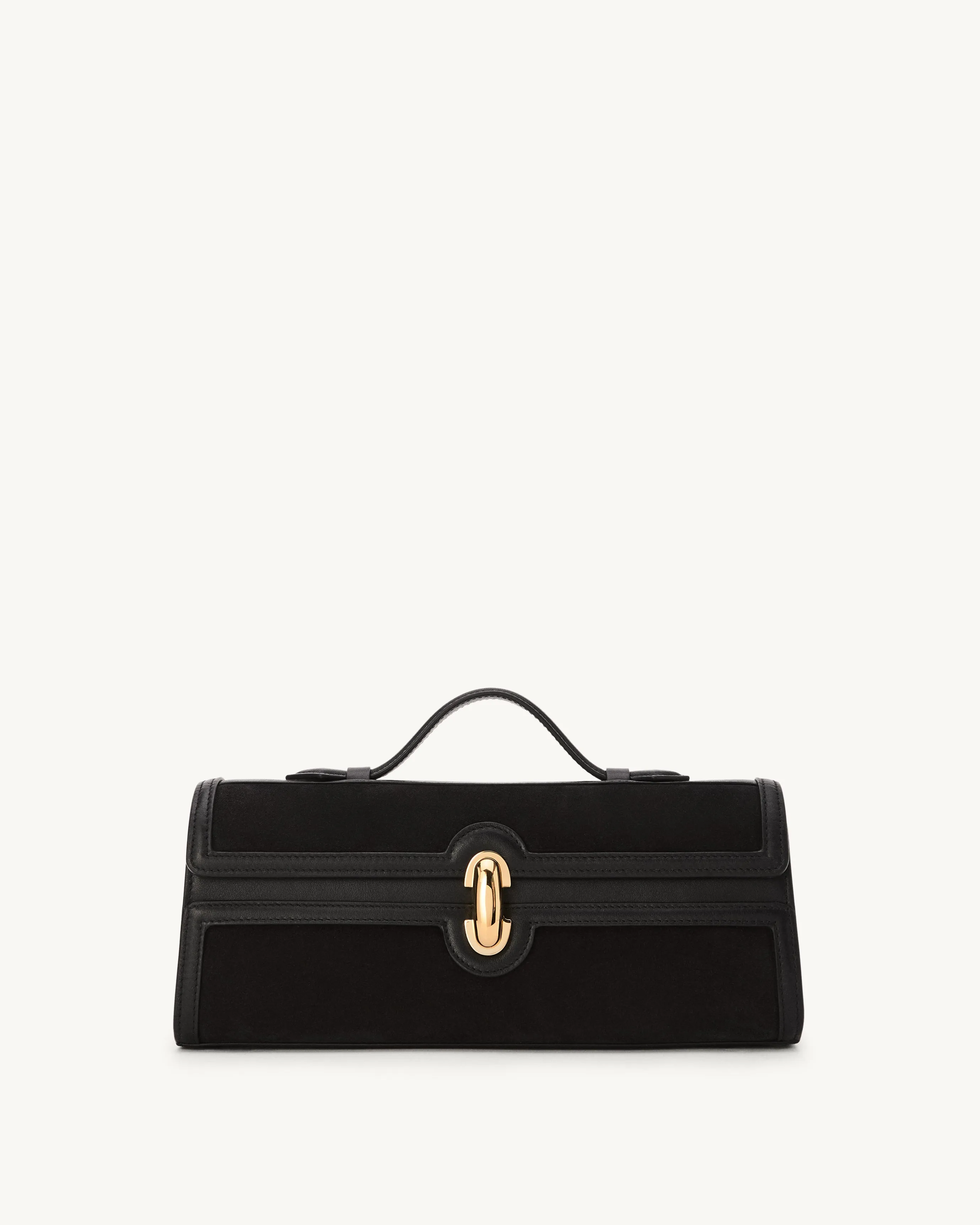 Slim Symmetry Pochette in Black Suede with Black Leather Trim
