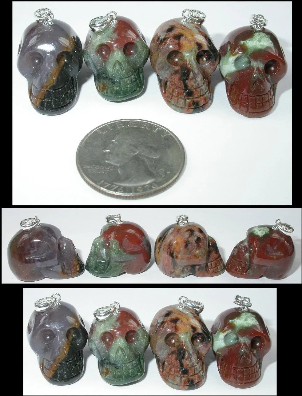 Small RAINBOW SARDONYX Crystal Skull Pendant - Sterling Silver bale!