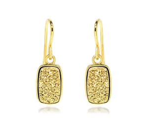 Small Rectangle 18K Gold Druzy Earrings in 14K Gold