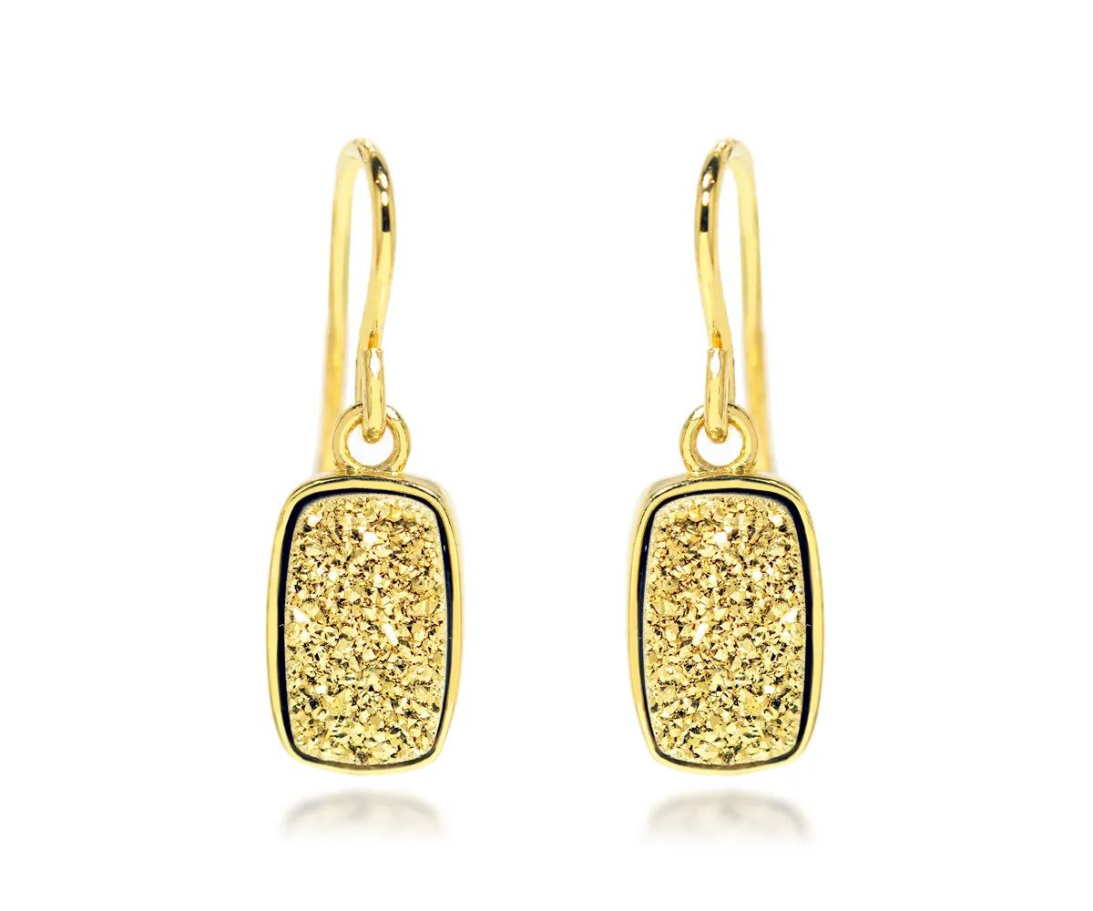 Small Rectangle 18K Gold Druzy Earrings in 14K Gold