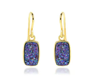 Small Rectangle Purple Rainbow Druzy 14K Vermeil Earrings
