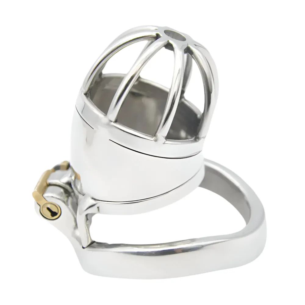 Small Stainless Steel Chastity Cage – Discreet Design With Integral Lock And Birdcage Style End