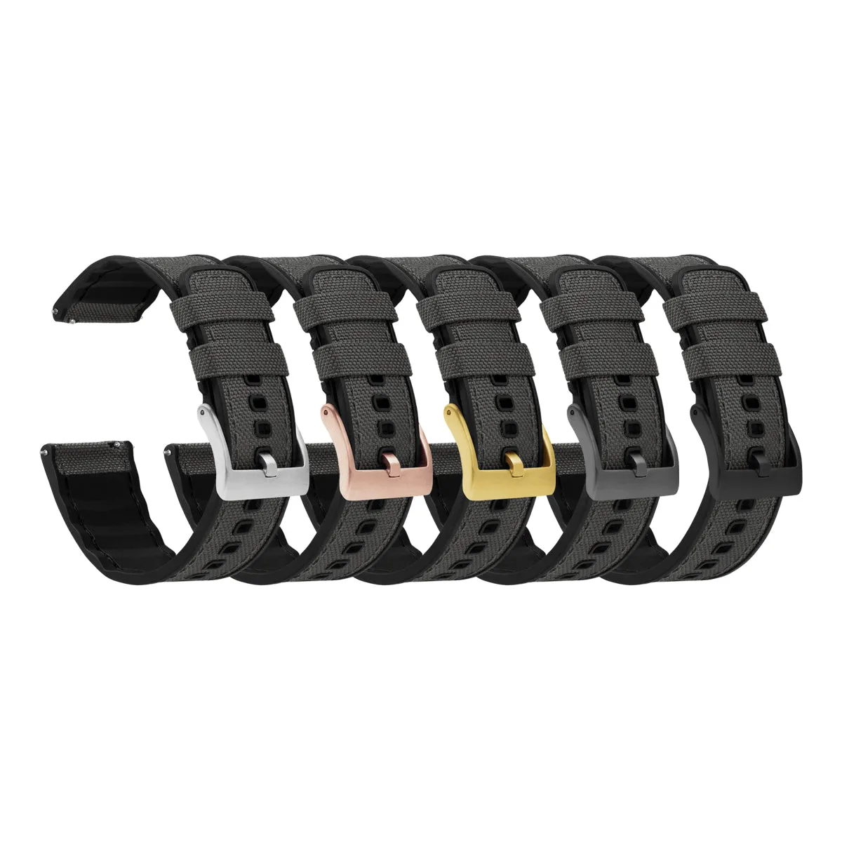 Smoke Grey Cordura Fabric And Silicone Hybrid Watch Band