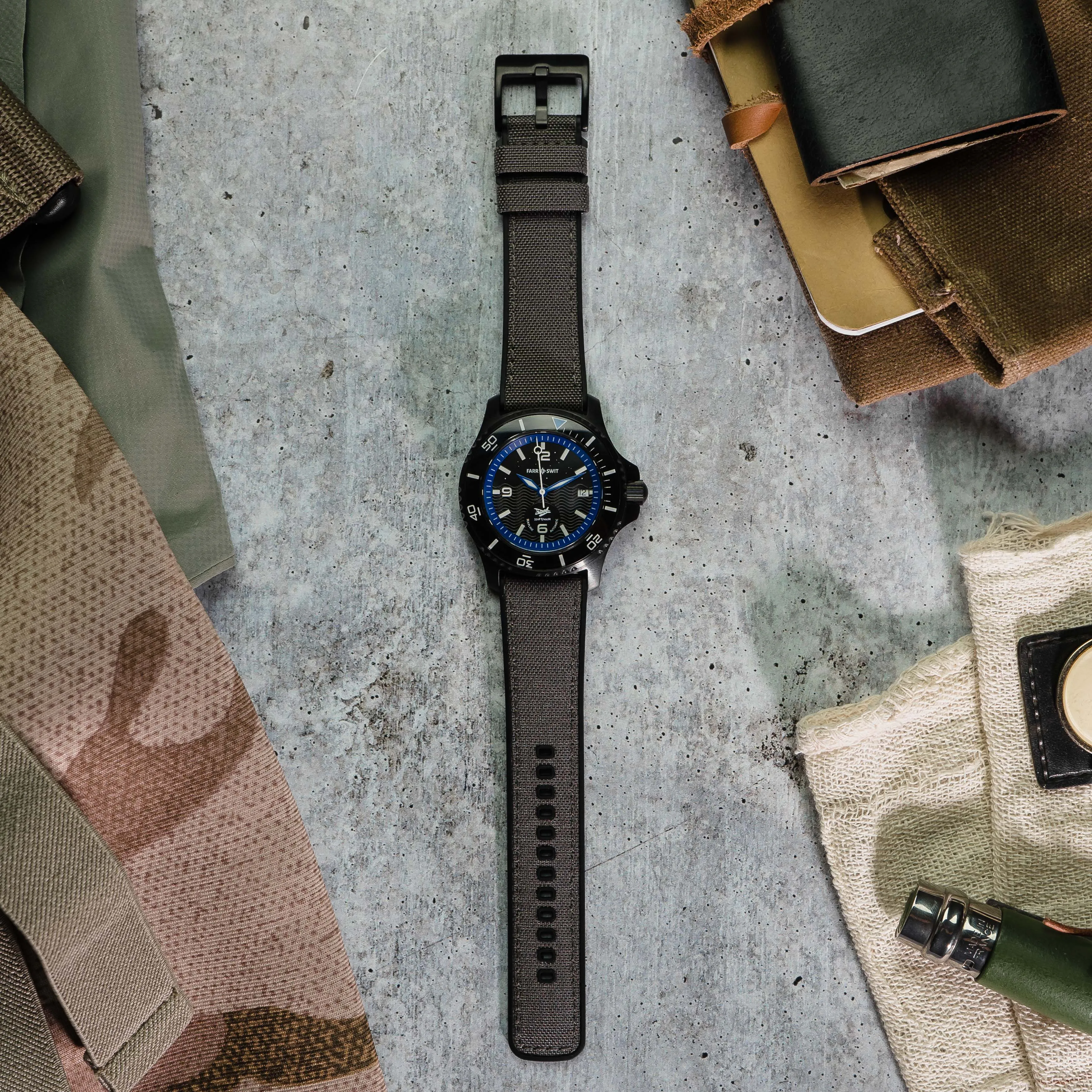 Smoke Grey Cordura Fabric And Silicone Hybrid Watch Band