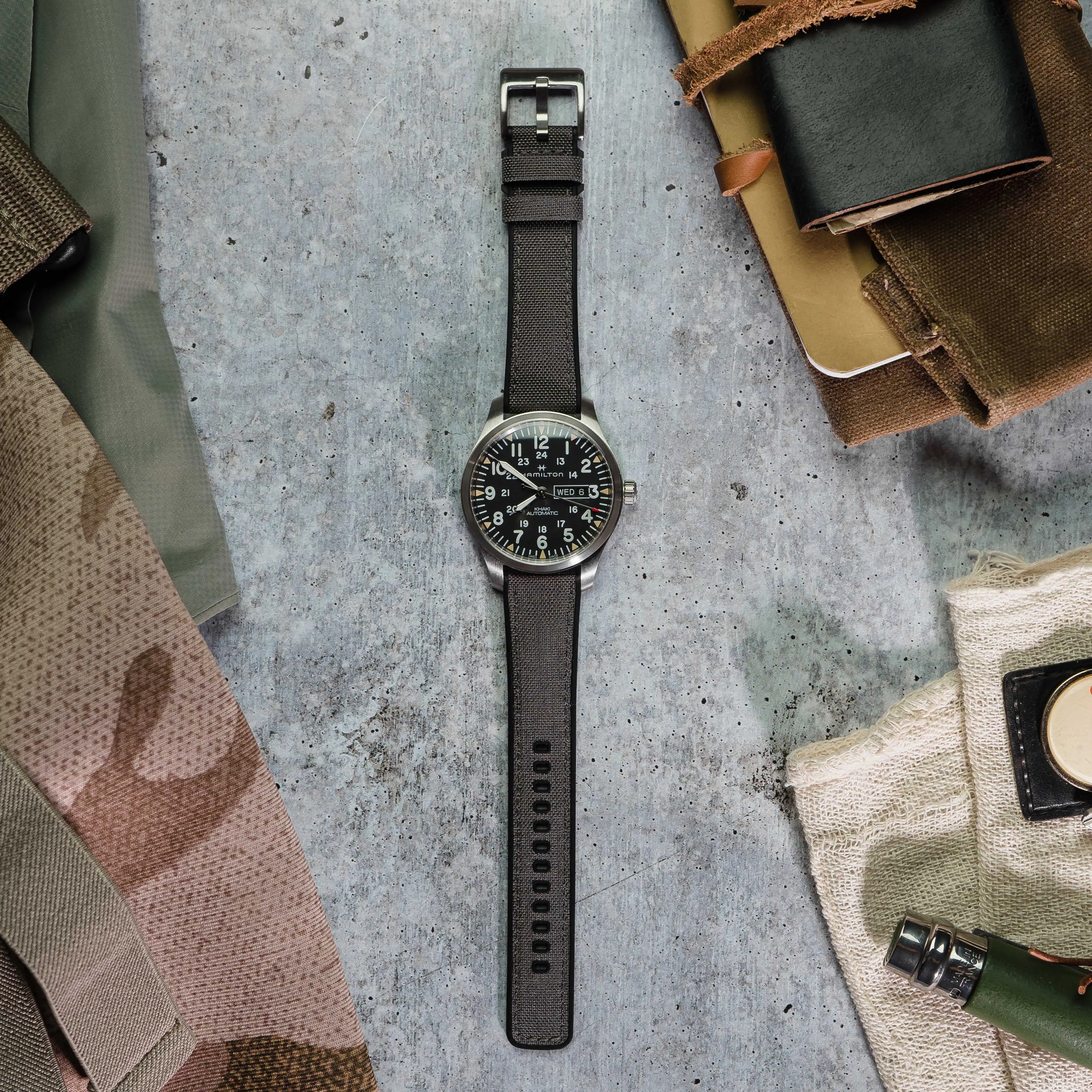 Smoke Grey Cordura Fabric And Silicone Hybrid Watch Band