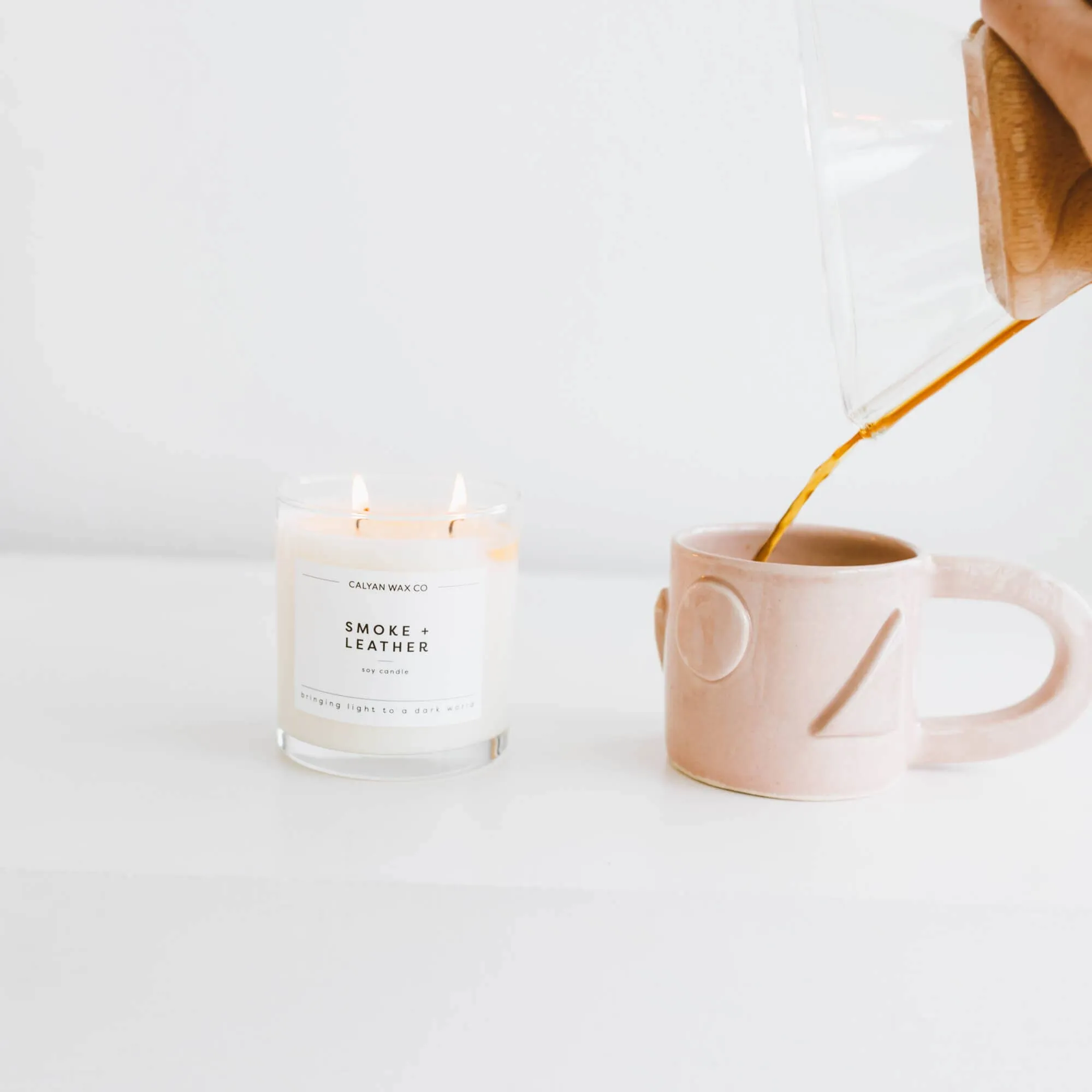 Smoke   Leather - Glass Tumbler Soy Candle