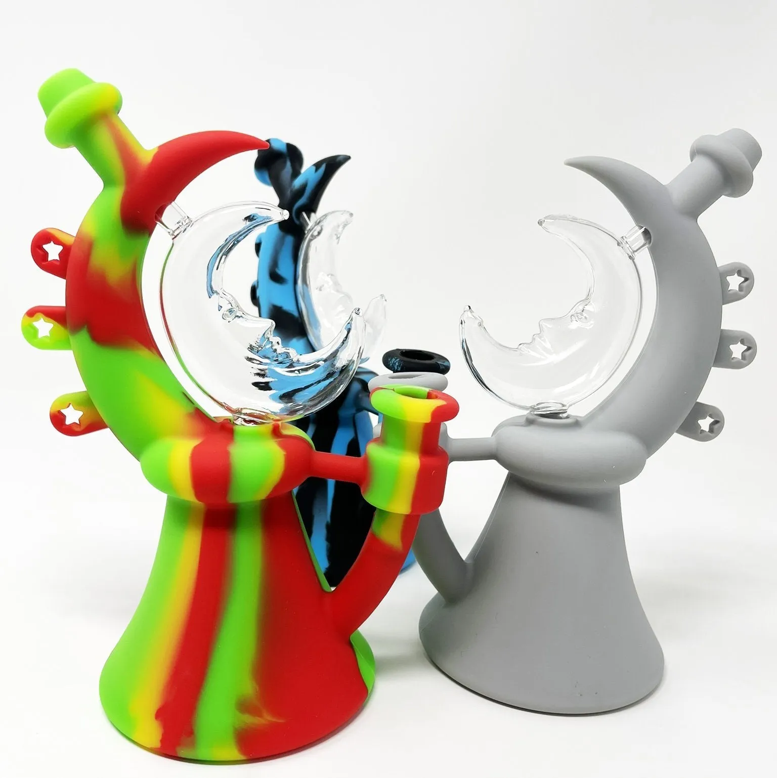 Smoking Crescent Glass Silicone Hybrid Pipe