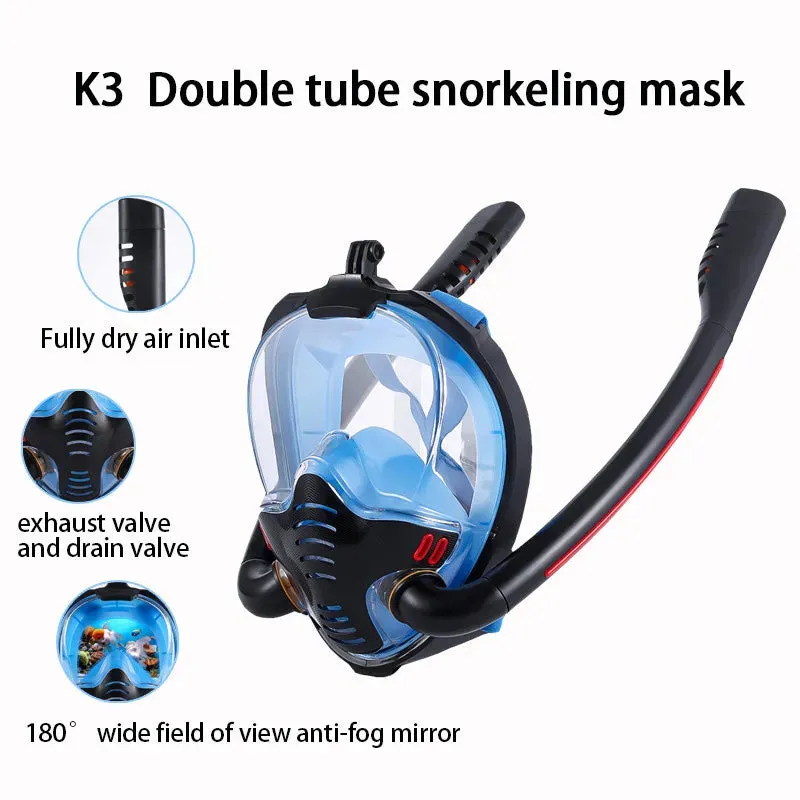Snorkelling Mask Double Tube Silicone Full Dry Diving Adult Swimming Goggles