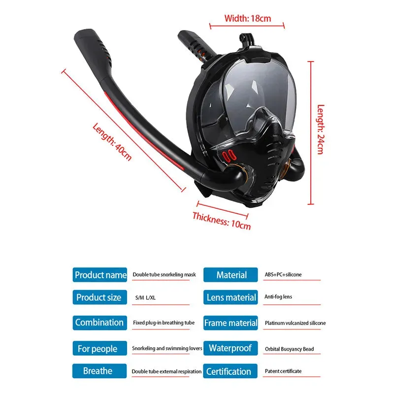 Snorkelling Mask Double Tube Silicone Full Dry Diving Adult Swimming Goggles