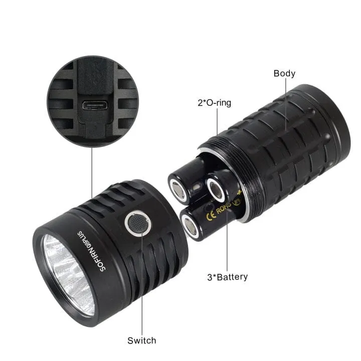 Sofirn Q8Plus 16000lm Powerful Flashlight, Rechargeable Anduril 2.0 6* XHP50B LED Torch